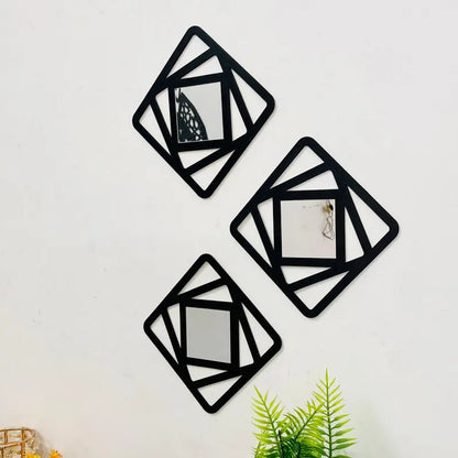 Set Of (3) Square Shapes Wall Mirrors 