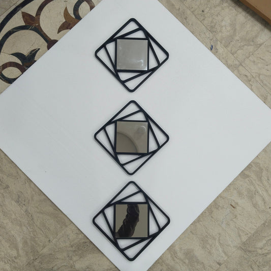 Set Of (3) Square Shapes Wall Mirrors 