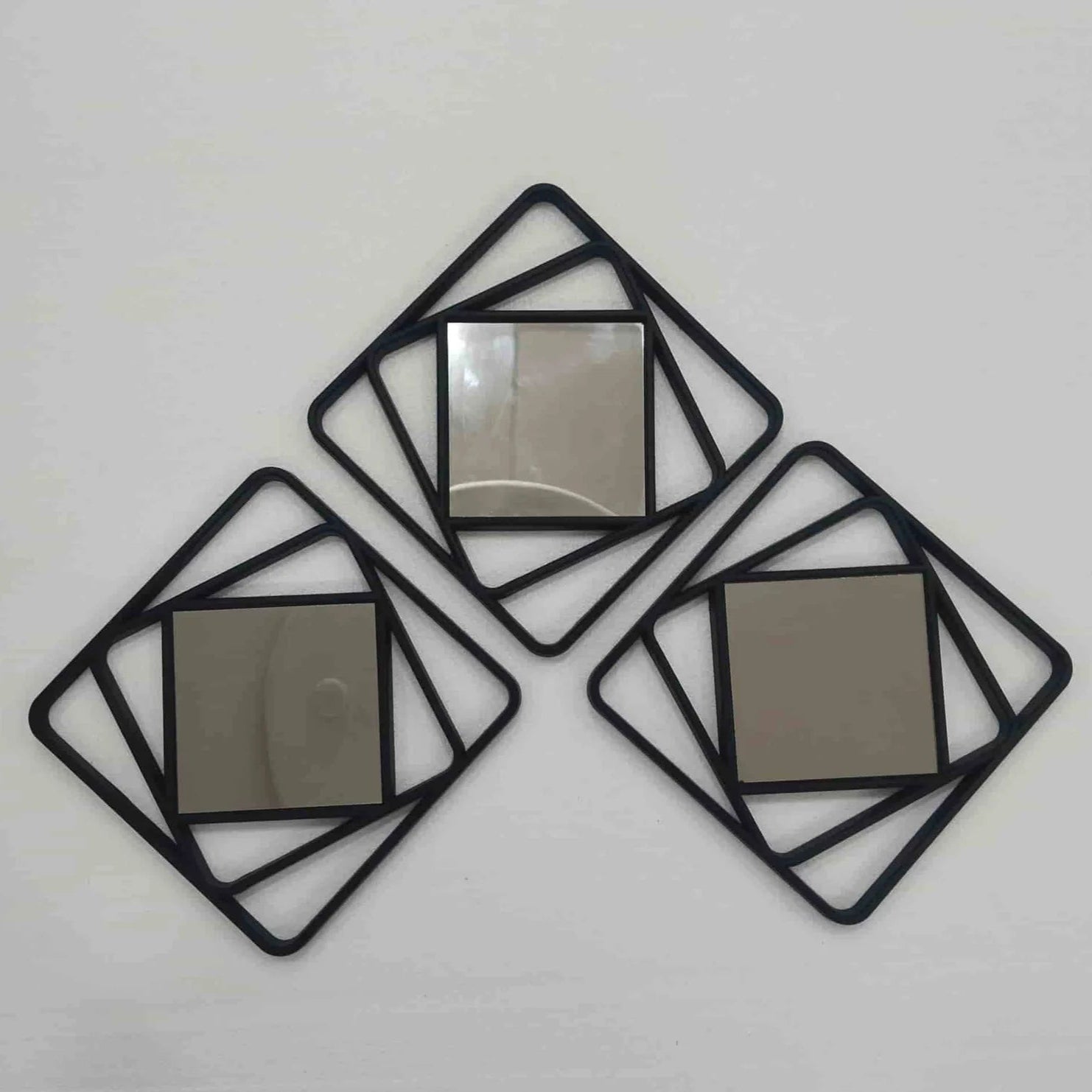 Set Of (3) Square Shapes Wall Mirrors 