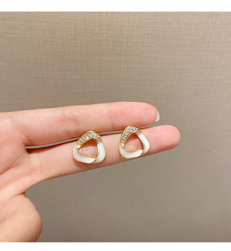 Silver Twist Enamel Triangle Stud Earrings