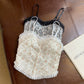 Summer French Print Lace Cami Crop Tank Top For Women Girls (Free Size)