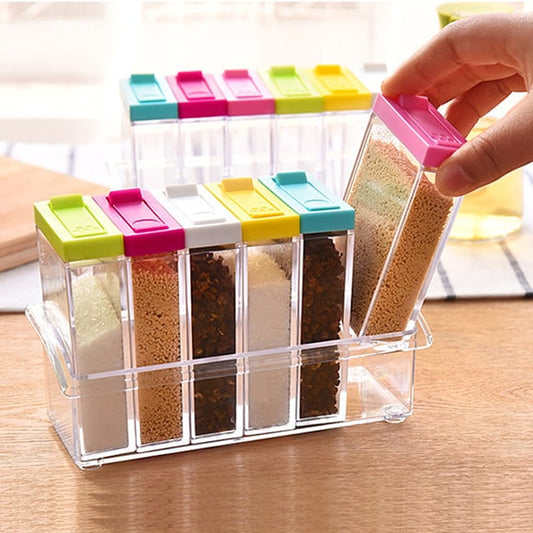 6 PC Kitchen Acrylic Spice Jar Storage Boxes