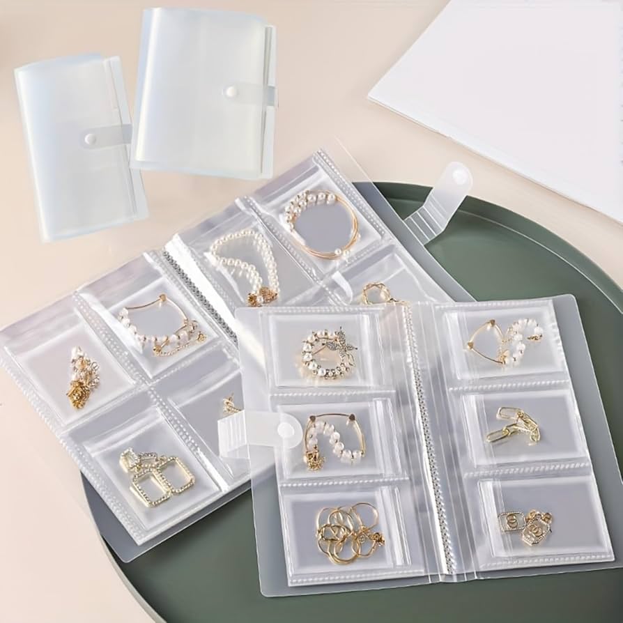 Travel Jewelry Organizer Case – 160-Grid Transparent Storage Book for Jewelry