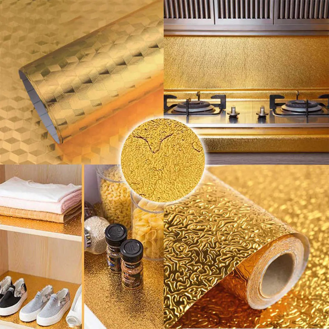(60x200cm) Gold Foil Sheet Kitchen Self-Adhesive Anti-Mold and Heat Resistant