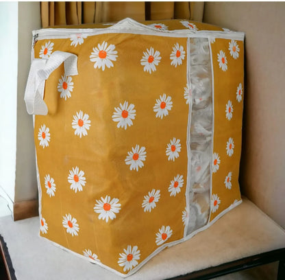 Orange Flower Printed Storage Bag