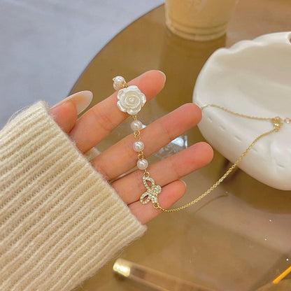 White Rose Imitation Pearl Neckless For Women