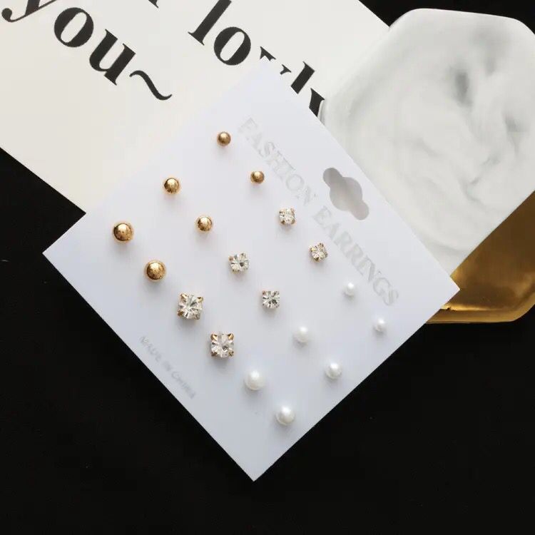 9 Pairs Fashion Elegant Shiny Gold Color Stud Earring