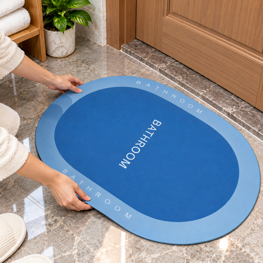 Blue Bathroom Rug Oval Shape Decorative Bath Mat (22x15Inch)
