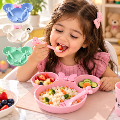 Kids Dinner Set Cute Cartoon Plate Bowl & Cutlery