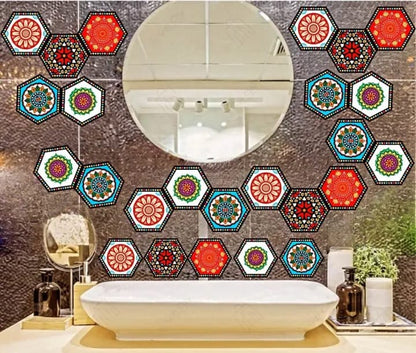 12 Pcs Colorful Hexagon Wall Tile Stickers (5X5 Inch)