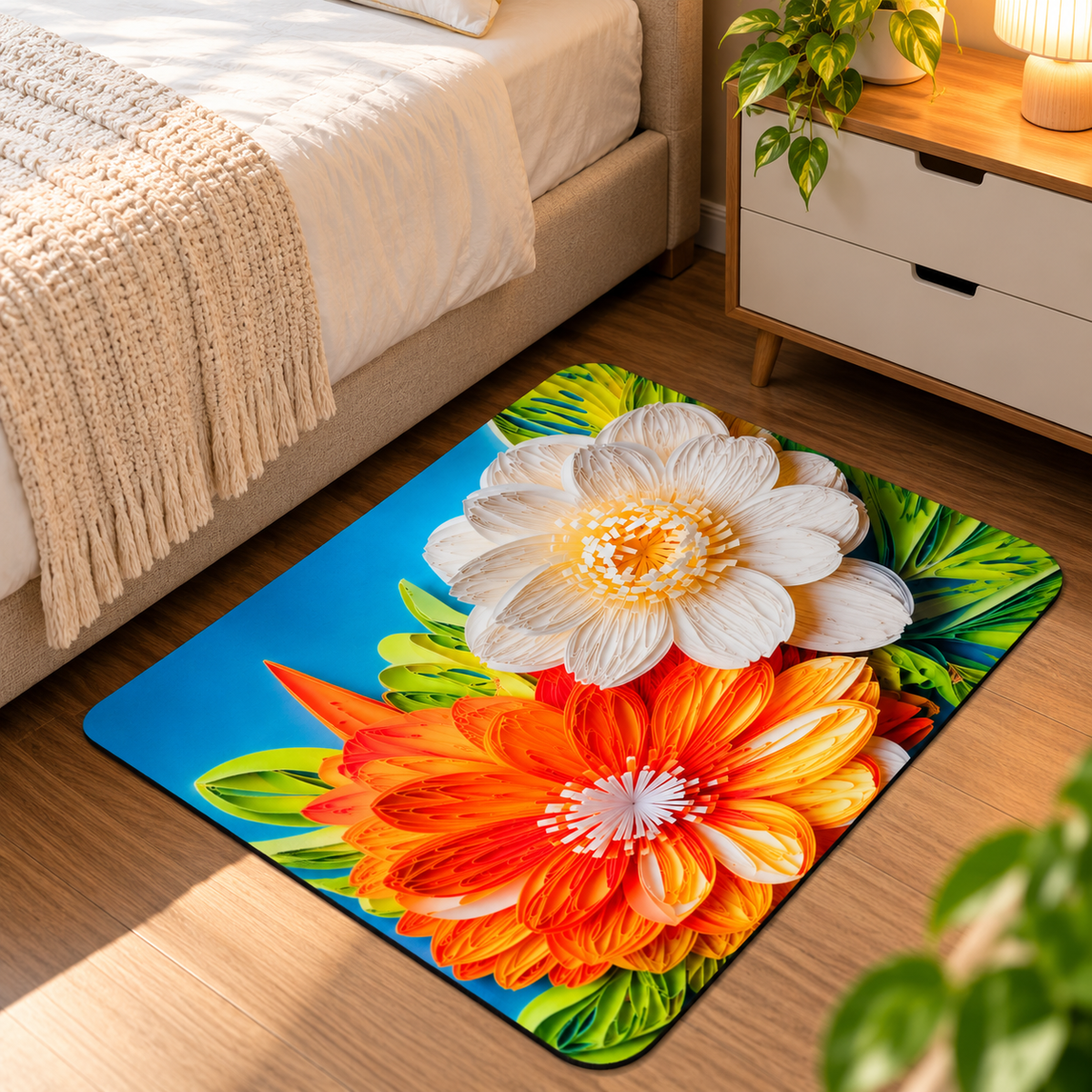 3D Flower Design Door Mat Vibrant Floral Floor Rug (22x15Inch)