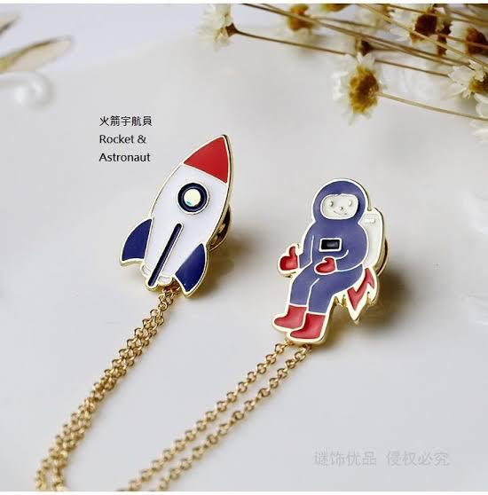 Astronaut & Rocket Chain Brooch