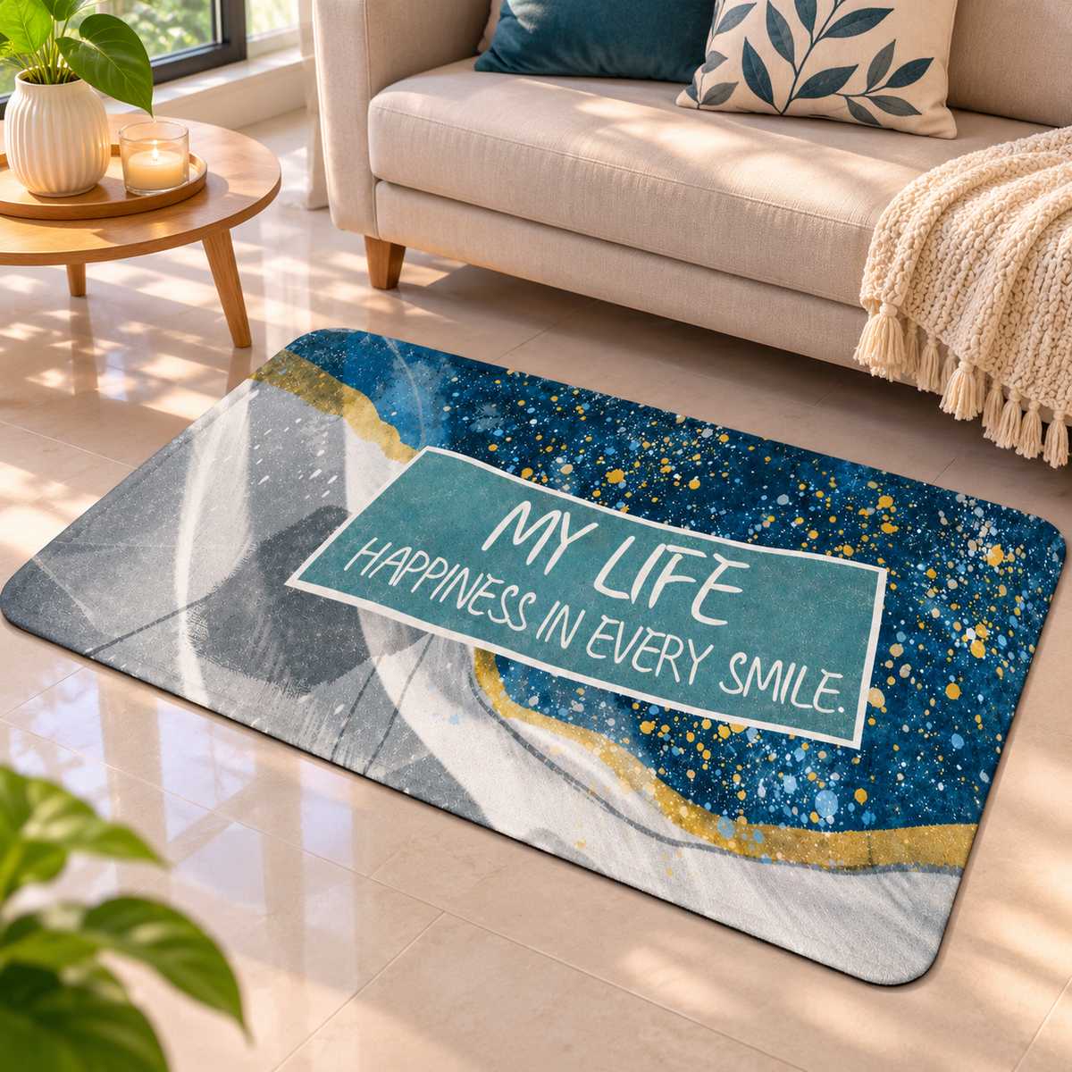 My Life Happiness Printed Door Mat Decorative Entrance Rug (22x15Inch)