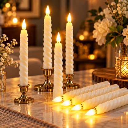 1Pcs LED Decorative Taper Candle Long Spiral Design With Warm Glow