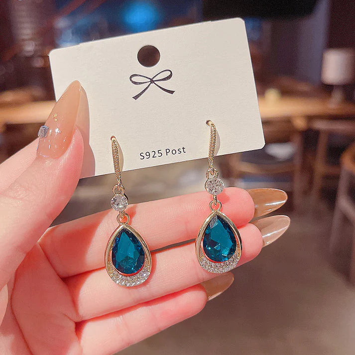 Elegant Blue Crystal Drop Earrings
