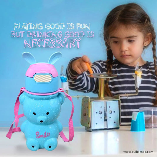 Cute Teddy Bear Straw Water Bottle