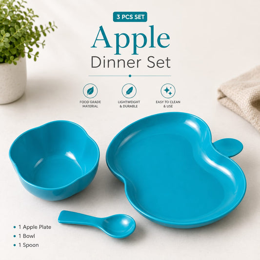 3Pcs Apple shaped plate, bowl, & Matching Spoon (For Kids)