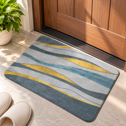 Grey & Yellow Striped Floor Mat Modern Decorative Rug (22x15Inch)