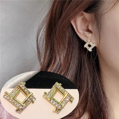 Elegant Square Gemstone Stud Earrings
