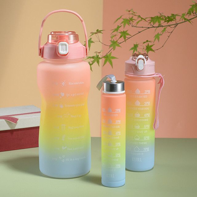 Pack Of 3 Gradient Color Motivational Sports Water Bottles(Random Colour)