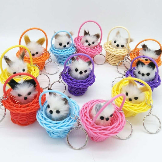 Mini Plastic Faux Fur Creative Cat Basket Keychain