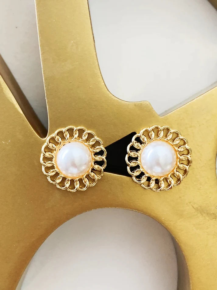 Vintage Pearl-Encrusted Gold Earrings