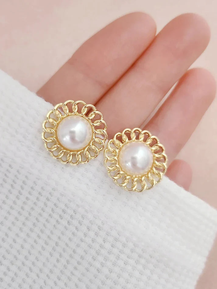 Vintage Pearl-Encrusted Gold Earrings