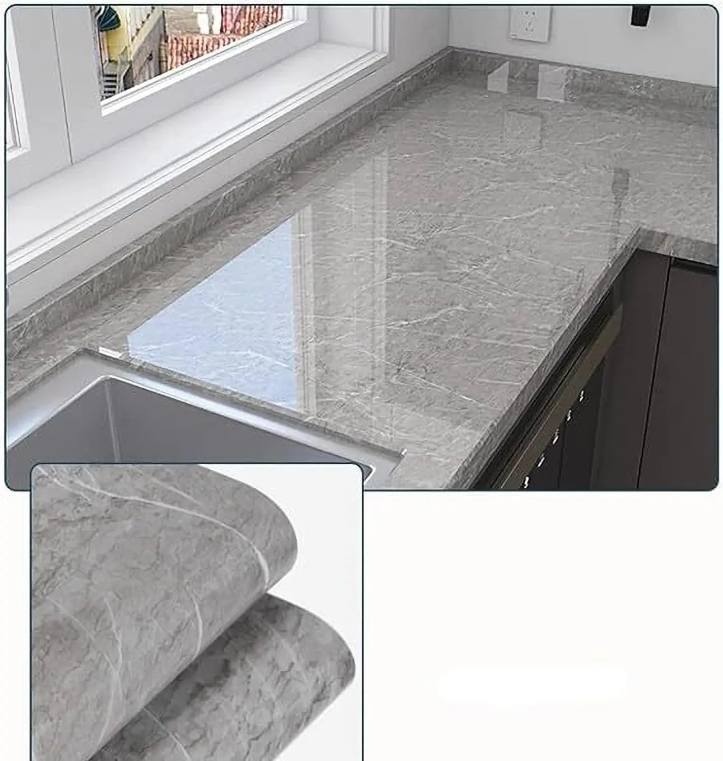 Elegant Grey Marble Texture Sheet – Waterproof PVC Self-Adhesive Home Décor Wrap