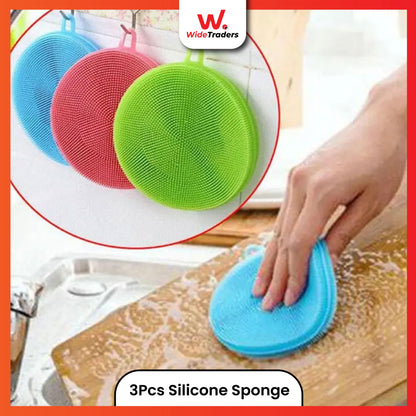 3Pcs Silicone Cleaning Brushes Soft Silicone Scouring Pad