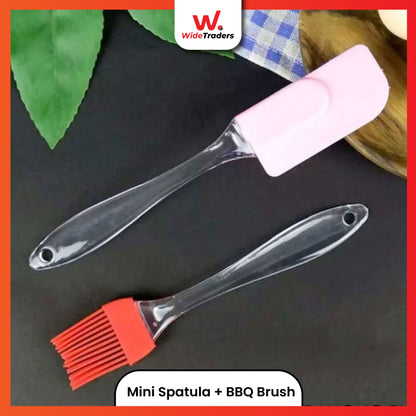 Pack Of 2 Silicone Transparent Spatula & BBQ Oil Brush(17cm)