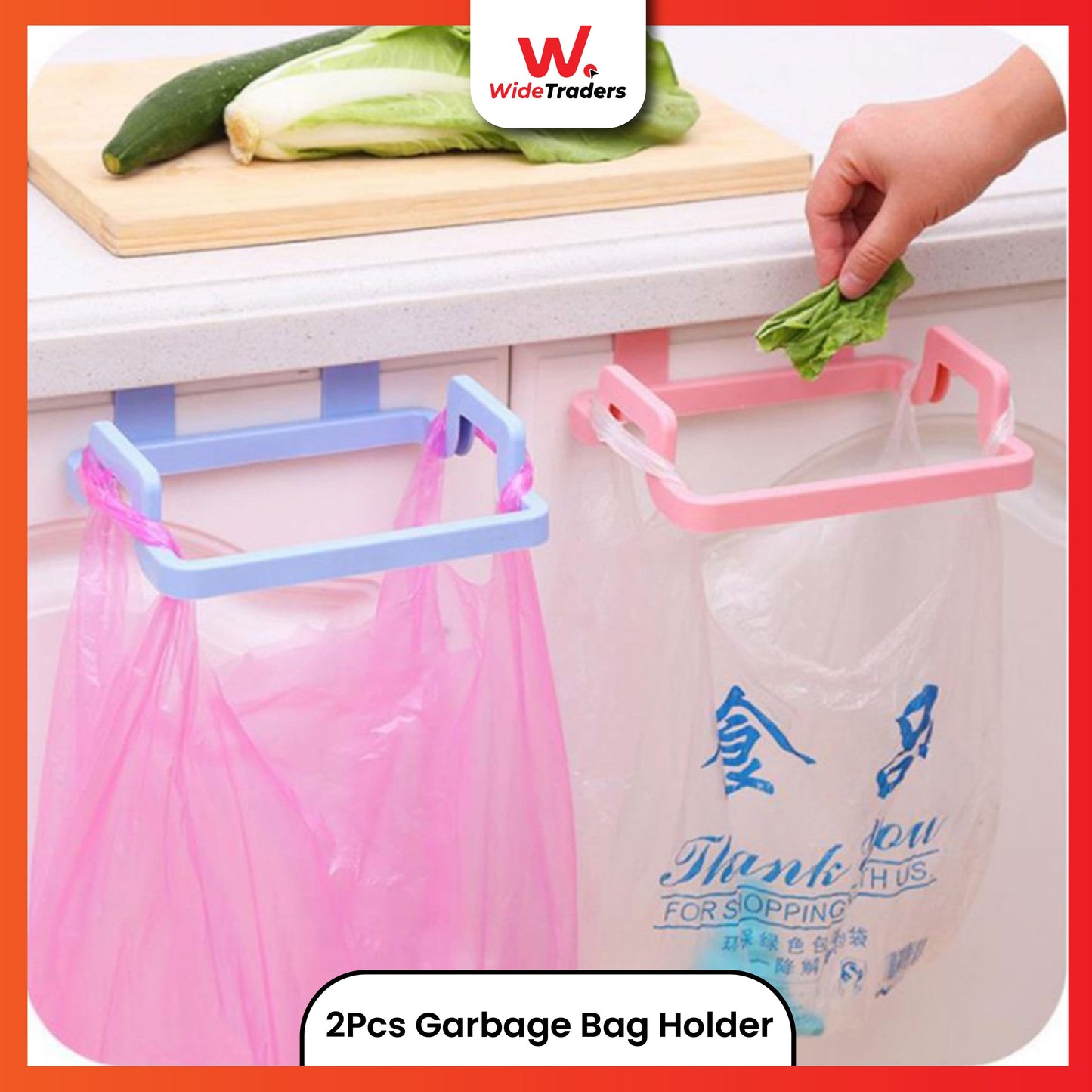 2PC Kitchen Cabinet Door Plastic Garbage Dustbin Bracket Trash Bag Holder