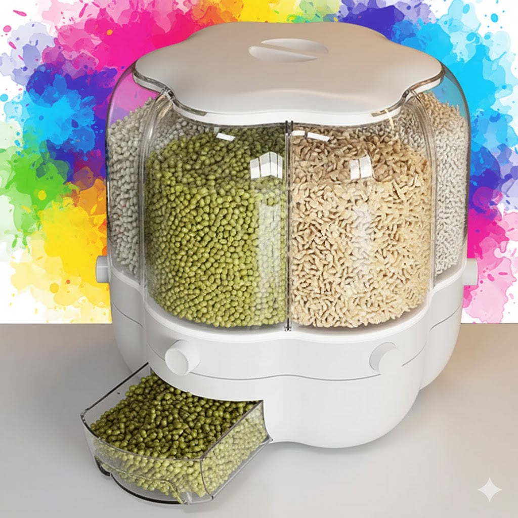 Rotatable Food Storage Rice Bucket 6 Grid