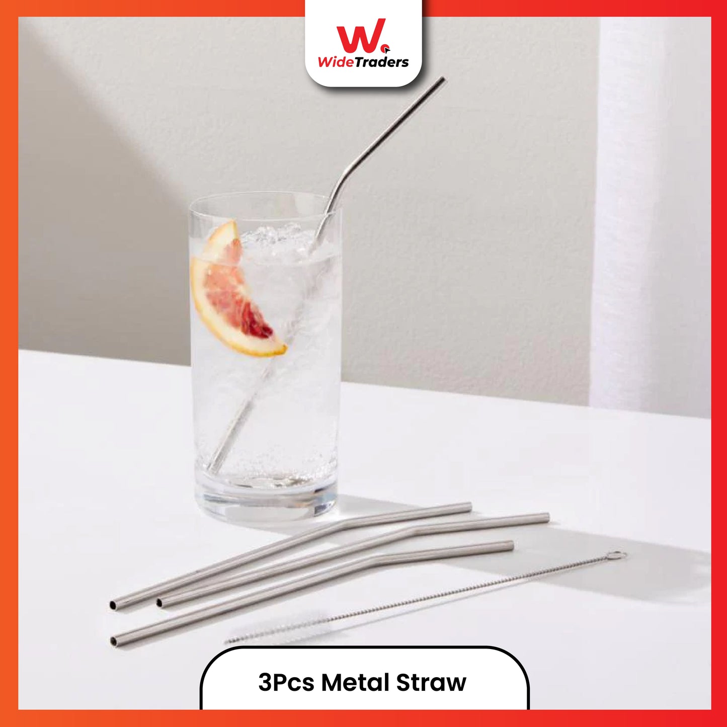 3Pcs Stainless Steel Metal Drinking Straw Reusable Straws + Cleaner Brush