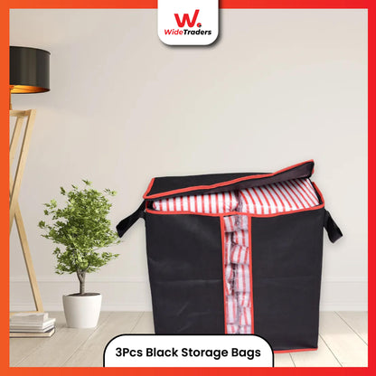 Pack of 3 Black Storage Bags