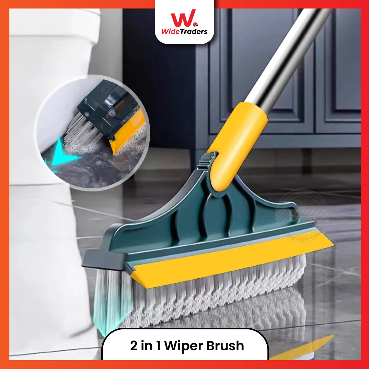 2 In 1 Long Handle Removable Wiper Floor Scrub Brush(26inch)
