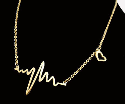 Heart beat golden Necklace Women Stainless Steel