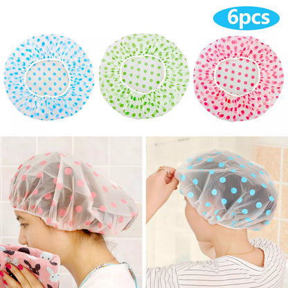 6 Pcs Elastic Reusable Waterproof Shower Caps