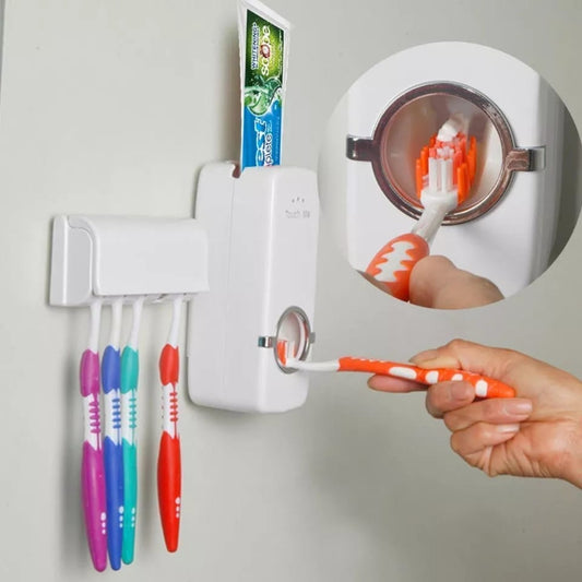 Best Quality Set of Toothpaste Dispenser & Brush Holder - White