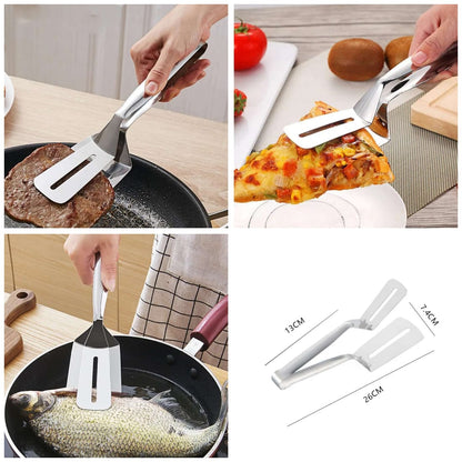 3-in-1 Cooking Double Sided Spatula Steel Tong(8inch)