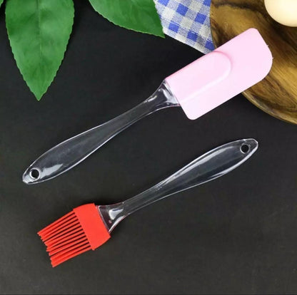 Pack Of 2 Silicone Transparent Spatula & BBQ Oil Brush(17cm)