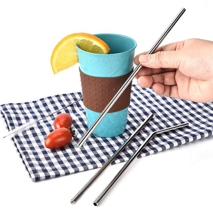 3Pcs Stainless Steel Metal Drinking Straw Reusable Straws + Cleaner Brush